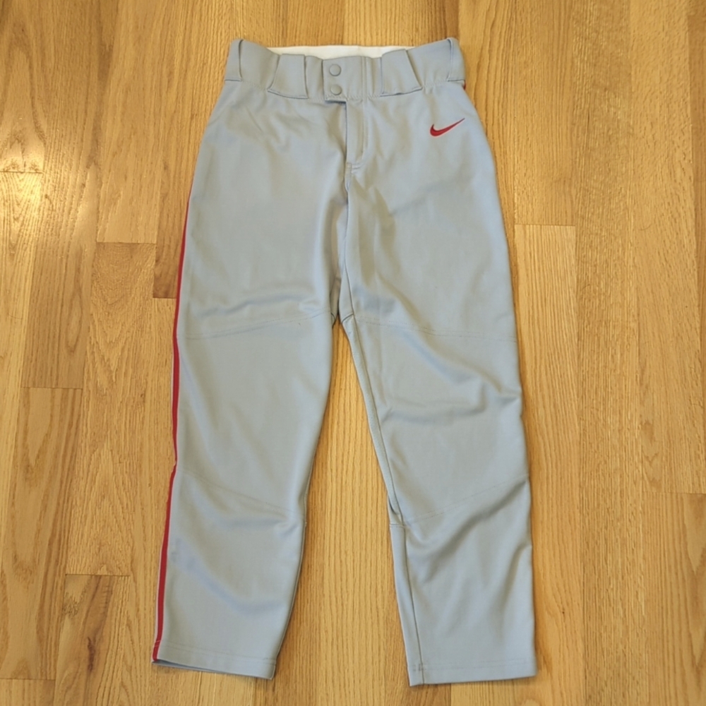 Youth L Nike Dri-FIT Team Engineered Gray Baseball Pants with Red piping